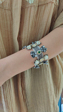 Vintage Oxidized Tribal Cuff with Pearl