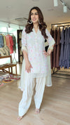 Cream Pink Sequin Cutwork Farshi Dupatta Set