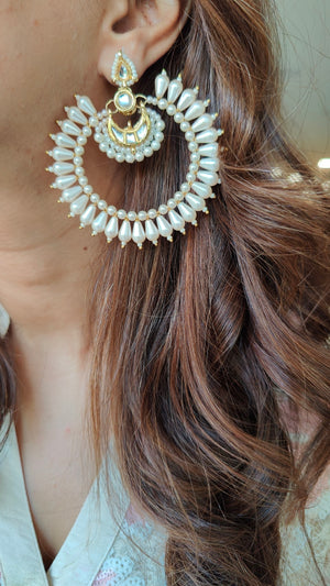 Kundan Pearl Chandbali Earrings