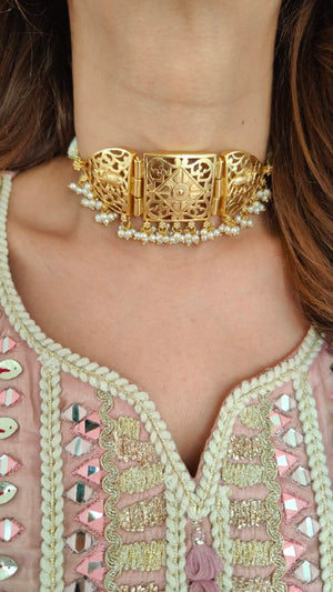 Elephant Filigree Gold Choker Necklace Set