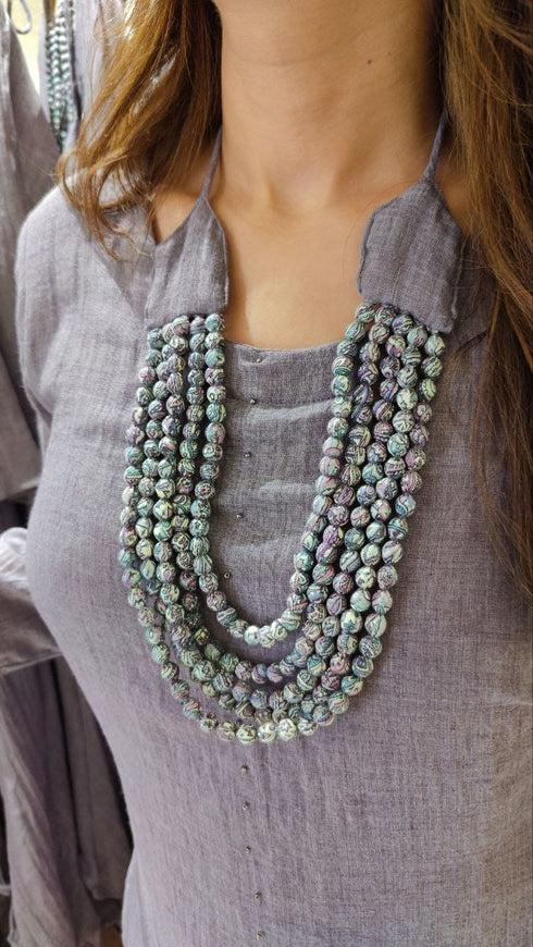 Purple Mul Drape Dress with Necklace