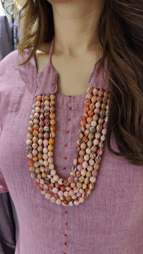 Pink Mul Drape Dress with Necklace