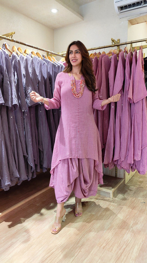 Pink Mul Drape Dress with Necklace