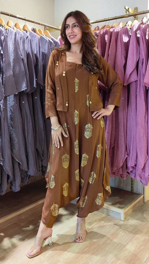 Brown Gold Jumpsuit with Jacket