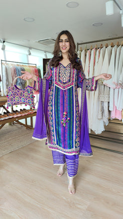 Purple 4 Piece Kurta Set with Potli