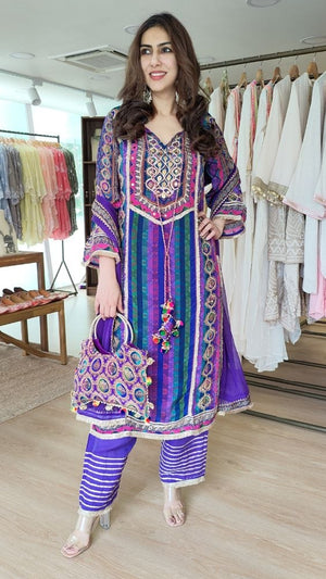 Purple 4 Piece Kurta Set with Potli