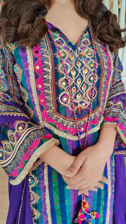 Purple 4 Piece Kurta Set with Potli