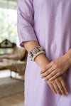 Dual-Tone Oxidized Kada Bracelet with Pink Stone & Seed Pearl