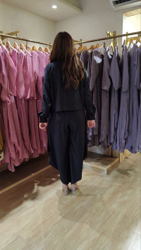 Black Jumpsuit With Embroidered Bomber Jacket