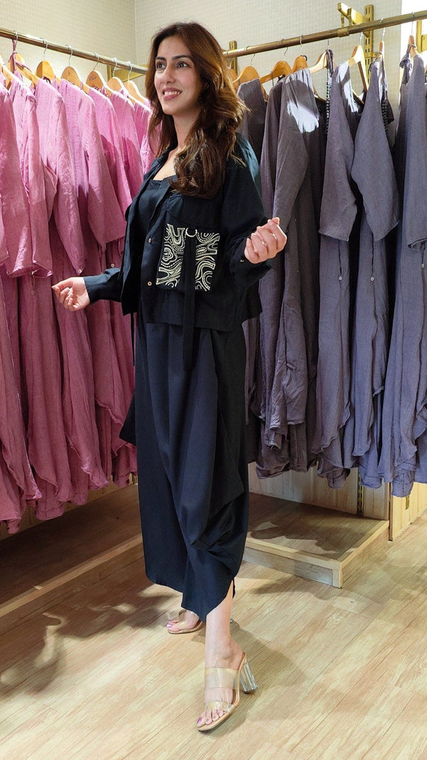 Black Jumpsuit With Embroidered Bomber Jacket