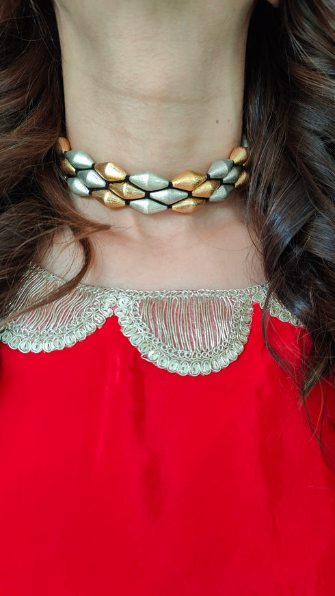 Handcrafted Dual-Tone Dholki Bead Choker