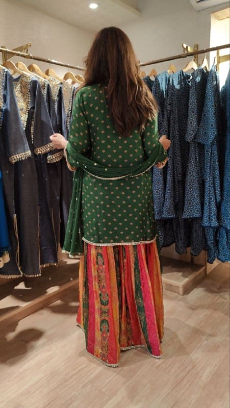 Green Multicolor Sharara Set