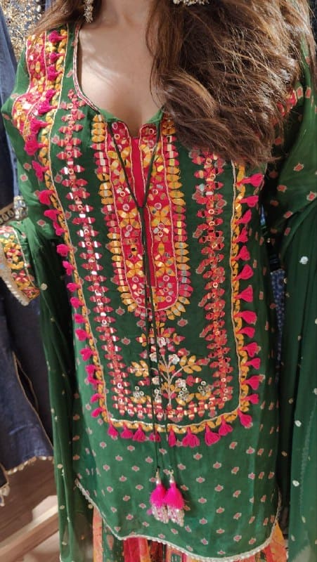 Green Multicolor Sharara Set
