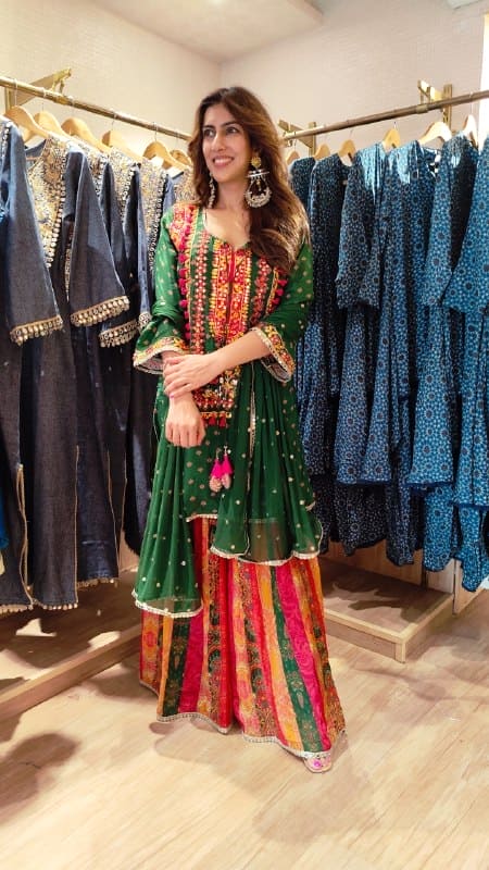 Green Multicolor Sharara Set