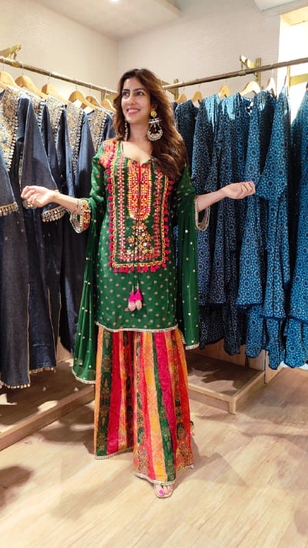 Green Multicolor Sharara Set