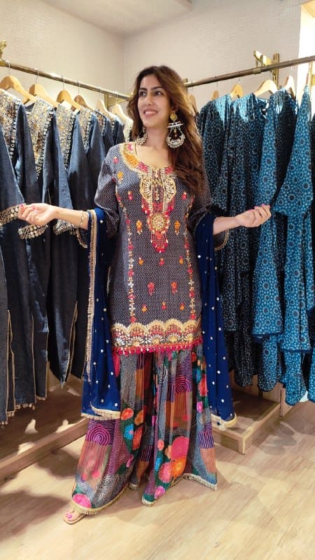 Blue Multicolor Sharara Set