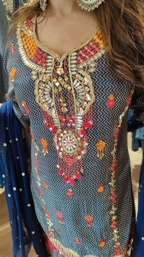 Blue Multicolor Sharara Set