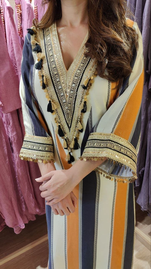 Blue Brown Beige Kaftan Dress