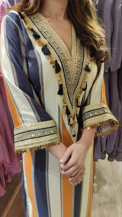 Blue Brown Beige Kaftan Dress
