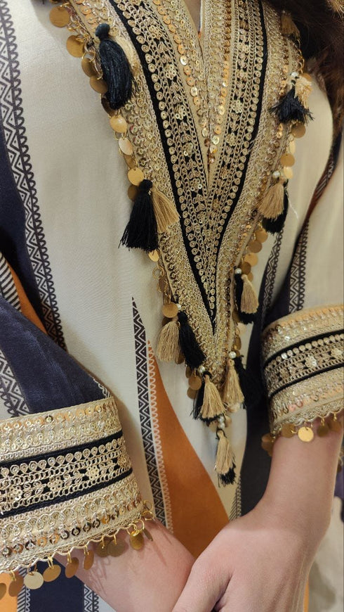 Blue Brown Beige Kaftan Dress