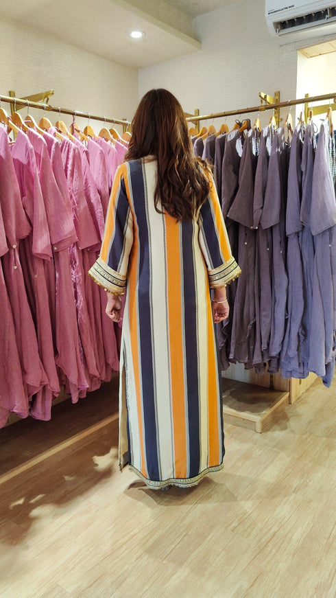 Blue Brown Beige Kaftan Dress