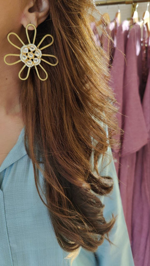 Floral Brass Gold Earrings for Women