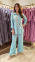 Long Tassel Leather Blue Coord Set