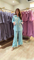 Long Tassel Leather Blue Coord Set