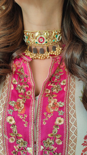 Traditional Golden Grey Choker Set - Design 2