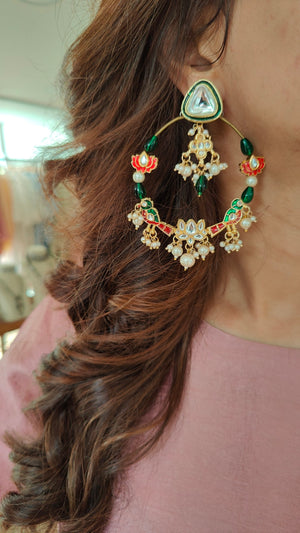 Kundan Meenakari Chandbali Hoop Earrings