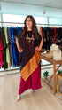 Black Maroon 4 piece Kaftan Coord Set with Camisole & Neckpiece