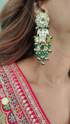 Kundan & Green Beaded Statement Earrings
