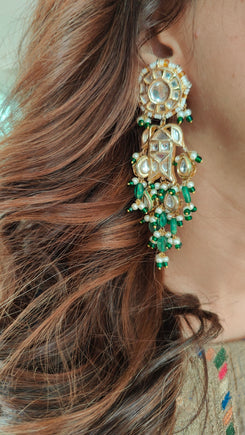 Kundan & Green Beaded Statement Earrings