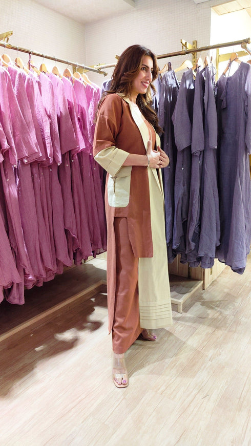 Beige Brown Zipper Dress with Designer Jacket