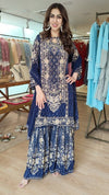 Midnight Blue Asymmetric Kurta Sharara Set