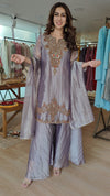 Metallic Purplish Grey 3-Piece Sharara Set