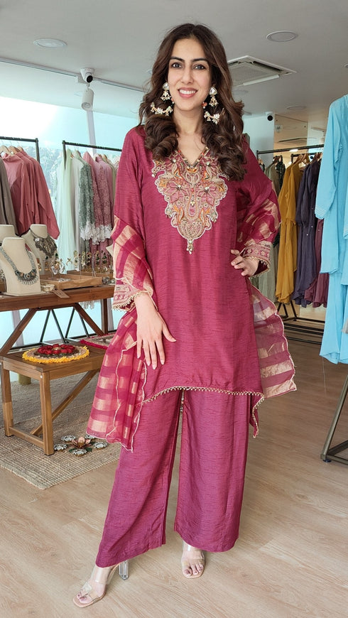 Pink Zari Dupatta Suit Set