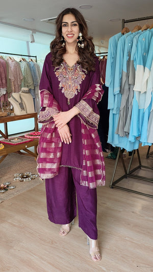 Purple Zari Dupatta Suit Set