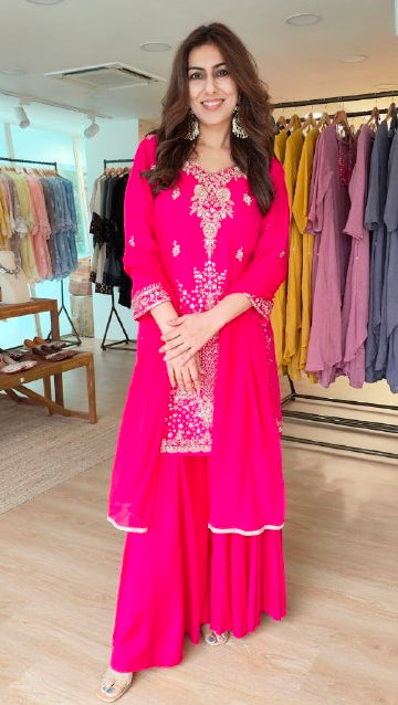 Embroidered Magenta Pink Sharara Suit with Dupatta