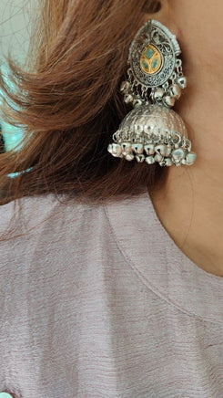 Oxidized Silver Jhumka Earrings - view 3