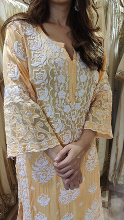 Long Peach Cutwork Chikan Hand Embroidery Set