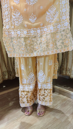 Long Peach Cutwork Chikan Hand Embroidery Set