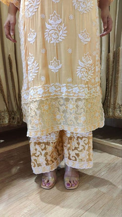 Long Peach Cutwork Chikan Hand Embroidery Set