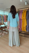 Sequin Blue Grey Shirt Palazzo Set
