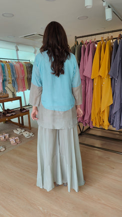 Sequin Blue Grey Shirt Palazzo Set
