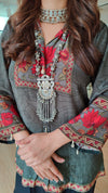Oxidised Pendant Necklace with Chain Tassels