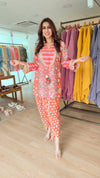 Orange Hand Block Kurta With Tulip Pants
