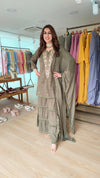 Embroidered Grey Long Yoke Sharara Set