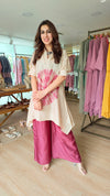 Wine Tie Dye Hand-Embroidered Coord Set
