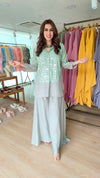 Sequin Green Grey Shirt Palazzo Set